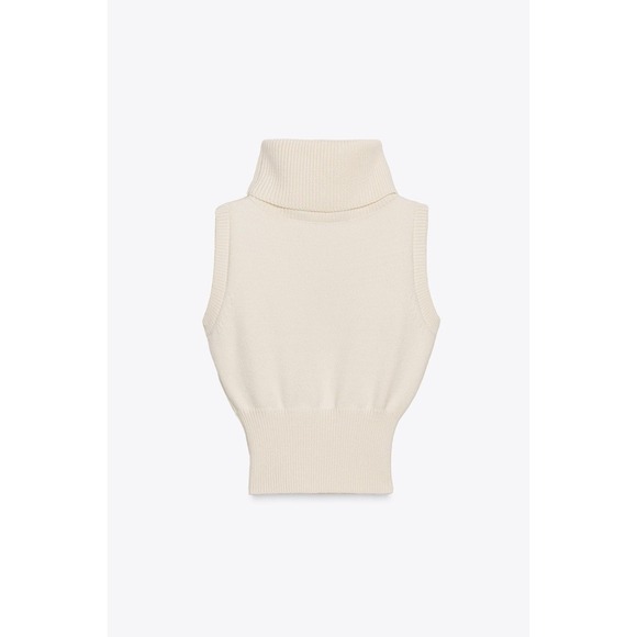 Zara Sweaters - ZARA Sleeveless Turtleneck Ivory Cropped Knit Sweater‎ Womens Medium NWT